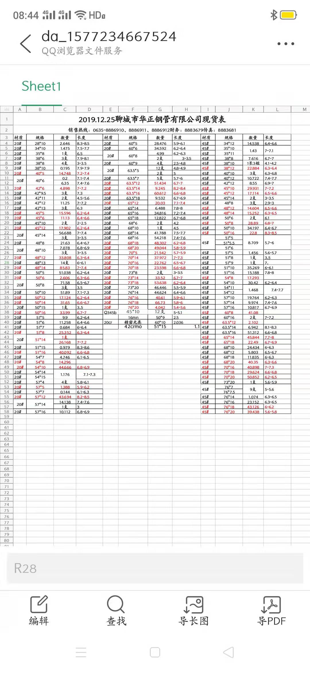 華正鋼管2019年12月30號(hào)庫存表(圖2)